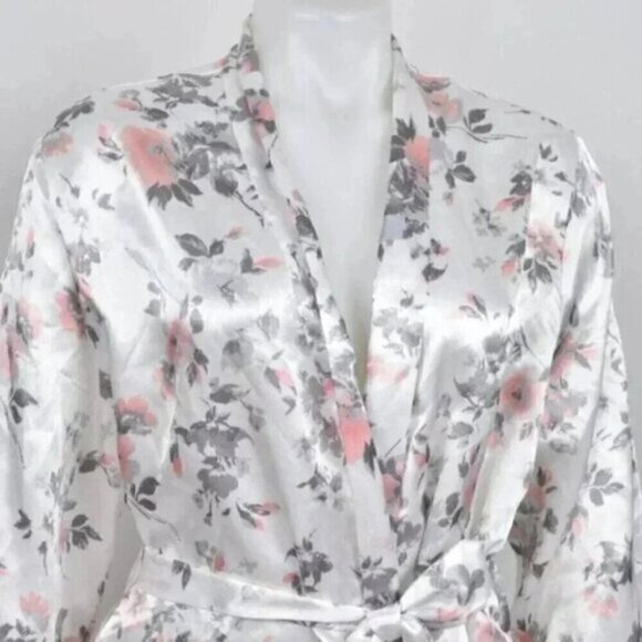 La  Vie En Rose Floral Satin Robe Grey Pink Size Small/Medium - Picture 2 of 8